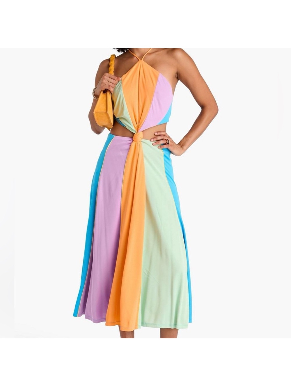 NWT Farm Rio Knot-Front Midi Dress - Pastel Multi Small